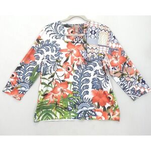 Chico's Multicolor Floral Patchwork Print Top 3/4 Sleeve Women M Casual Blouse